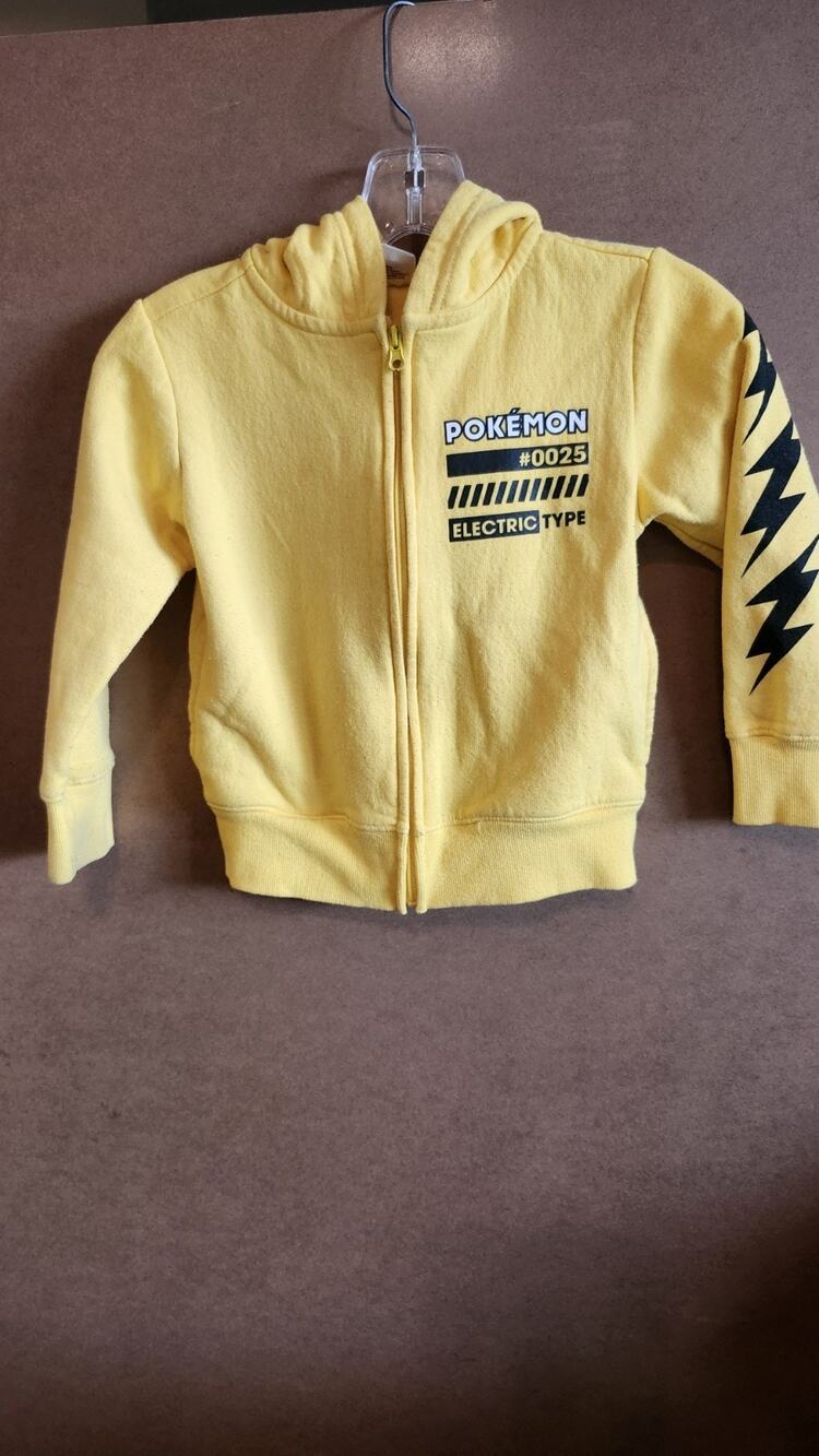 Pokémon Pikachu Hoodie Kids Zip Up Yellow Electric Size XS 4/5Lightning Bolt K87